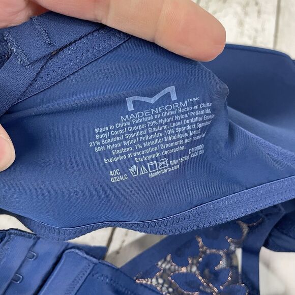 Maidenform Push Up Plunging Neck Line, Underwire Bra DM9900 Sz 40C Navy  & Gold - Picture 7 of 7